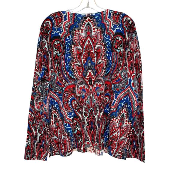 Talbots 2X Merino Wool Paisley Print Open Front Cardigan Sweater Red Blue Boho - Picture 6 of 6